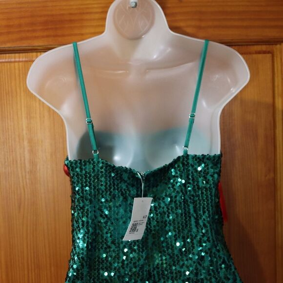 Forever 21 Festive Green Sequin Dress with Red Bows Holiday Christmas Small - Picture 8 of 12